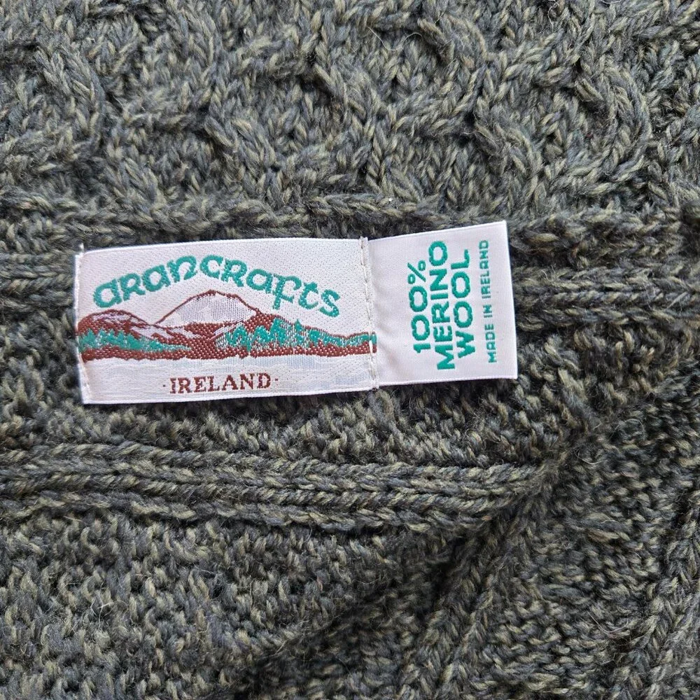 Aran Crafts 100% Merino Wool Green Mottled Heather Scarf Cable - Picture 4 of 8